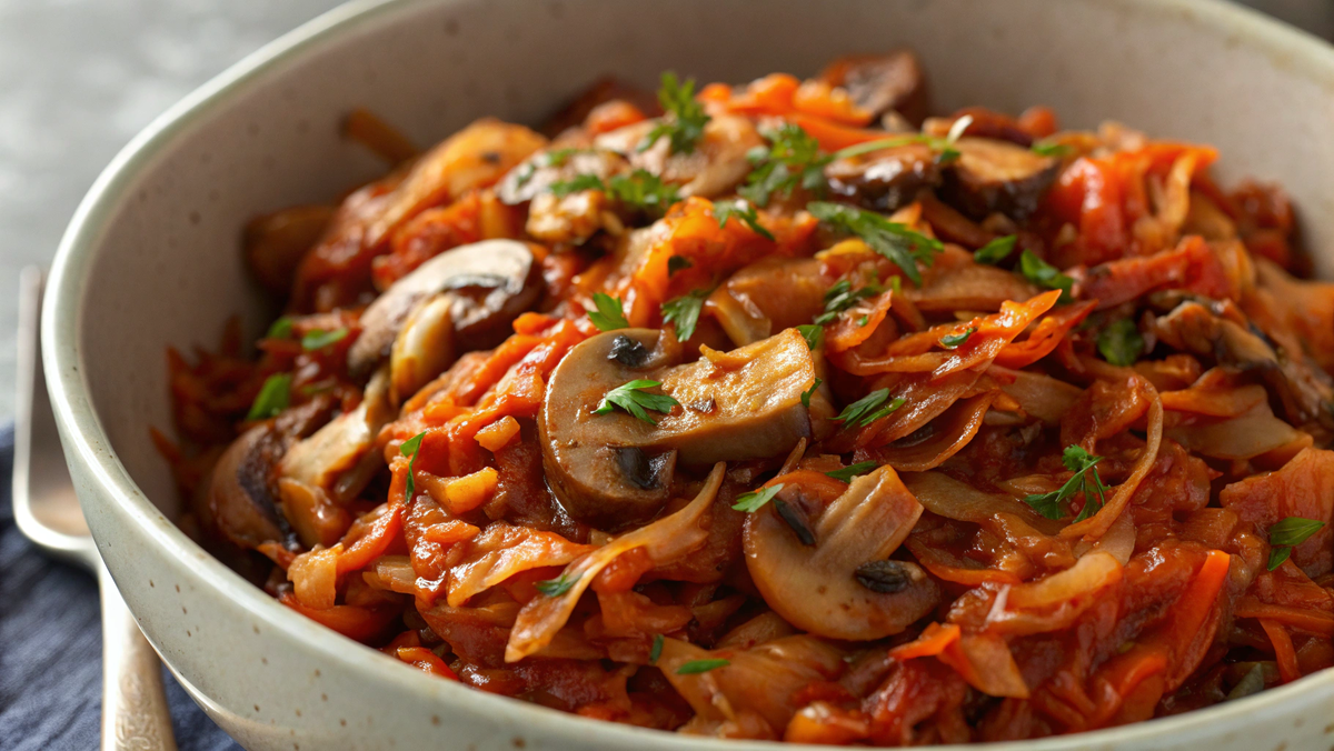 Тушёная капуста с грибами