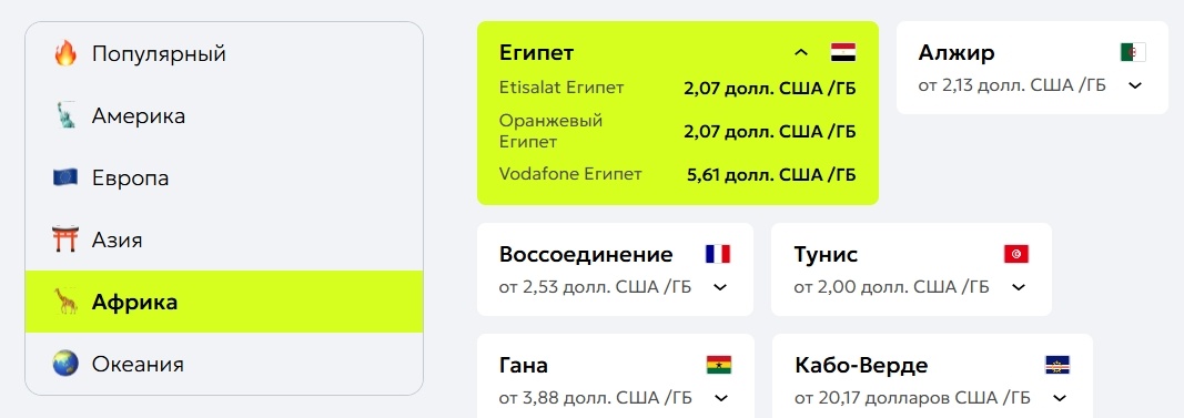 Тарифные планы eSIM Unisim для Египта