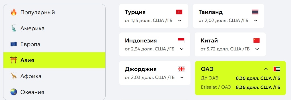 Тарифные планы eSIM Unisim для ОАЭ