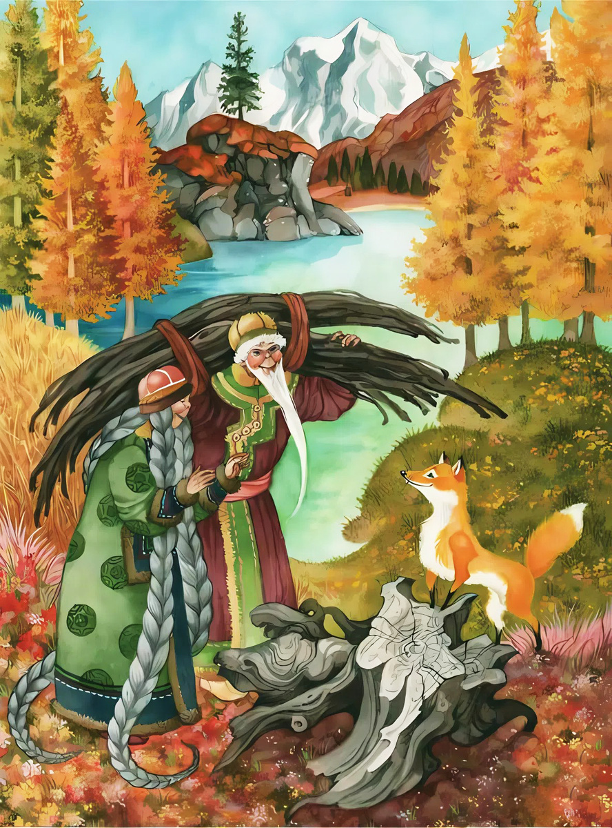 Использованы иллюстрации О. Ионайтис к книге алтайских народных сказок «Рыжий пес»: https://itexts.net/avtor-narodnye-skazki/326049-ryzhiy-pes-altayskie-narodnye-skazki-narodnye-skazki.html