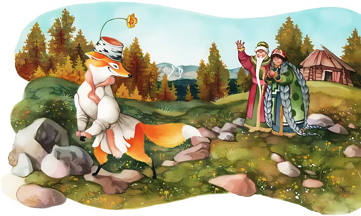 Использованы иллюстрации О. Ионайтис к книге алтайских народных сказок «Рыжий пес»: https://itexts.net/avtor-narodnye-skazki/326049-ryzhiy-pes-altayskie-narodnye-skazki-narodnye-skazki.html