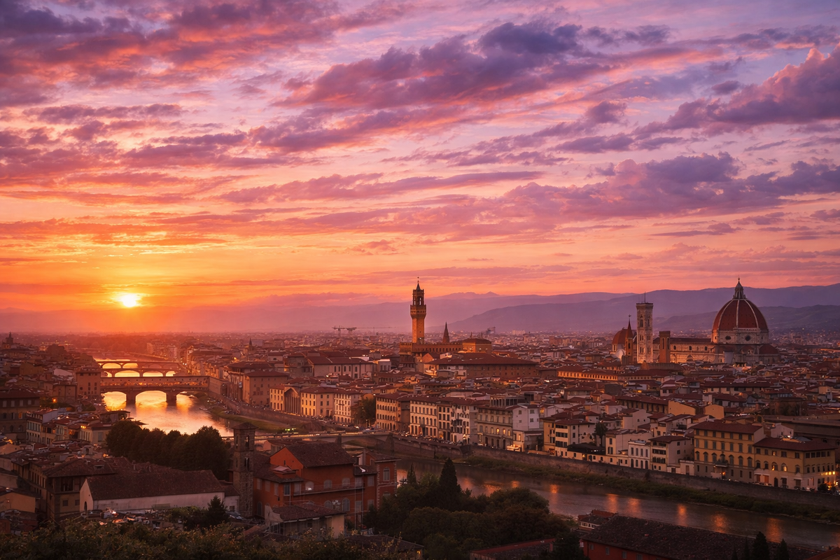Флоренция, вид с площадки Микеланджело на закате солнца 