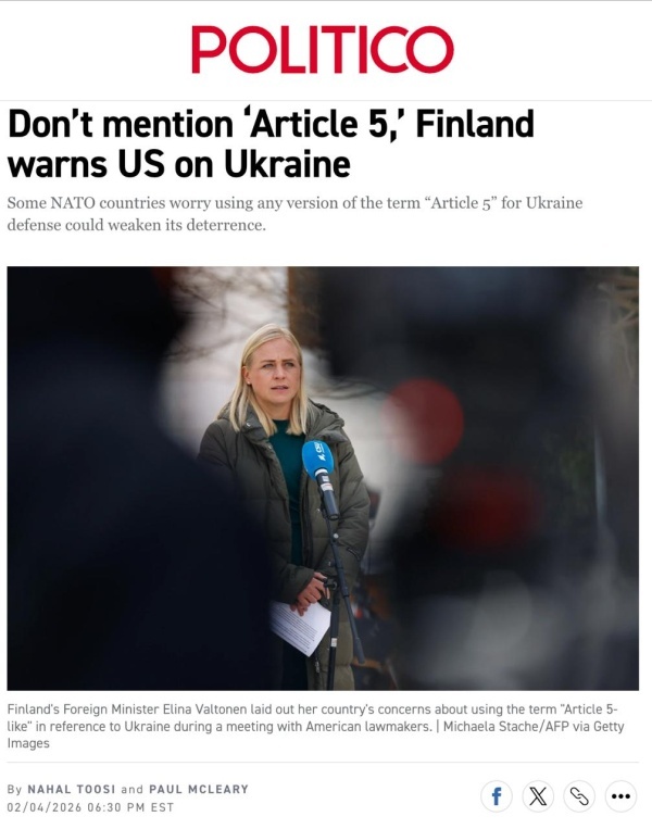    Финляндия выступила против предоставления Украине гарантий безопасности