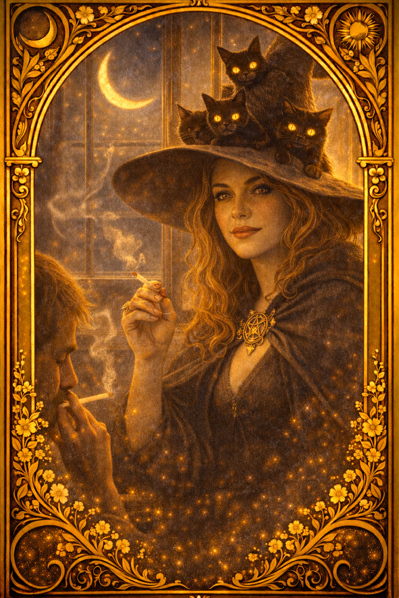 Три кошки на шляпе — ведьма