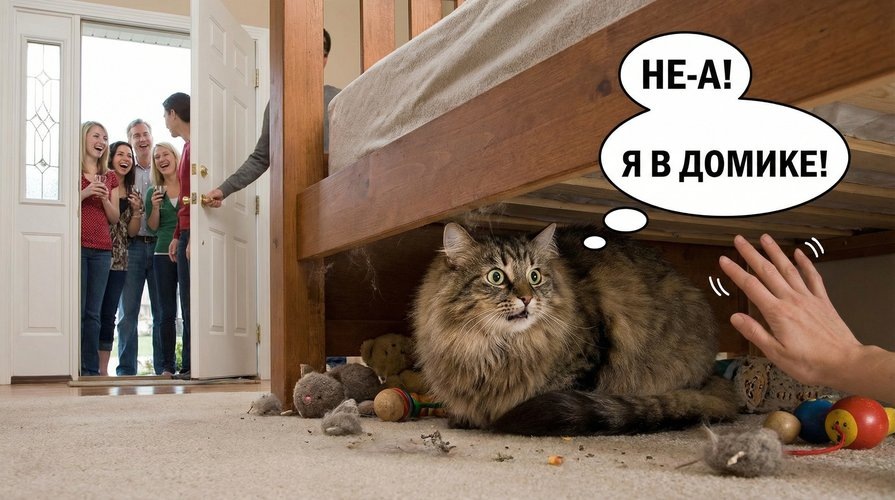 Кот боится людей