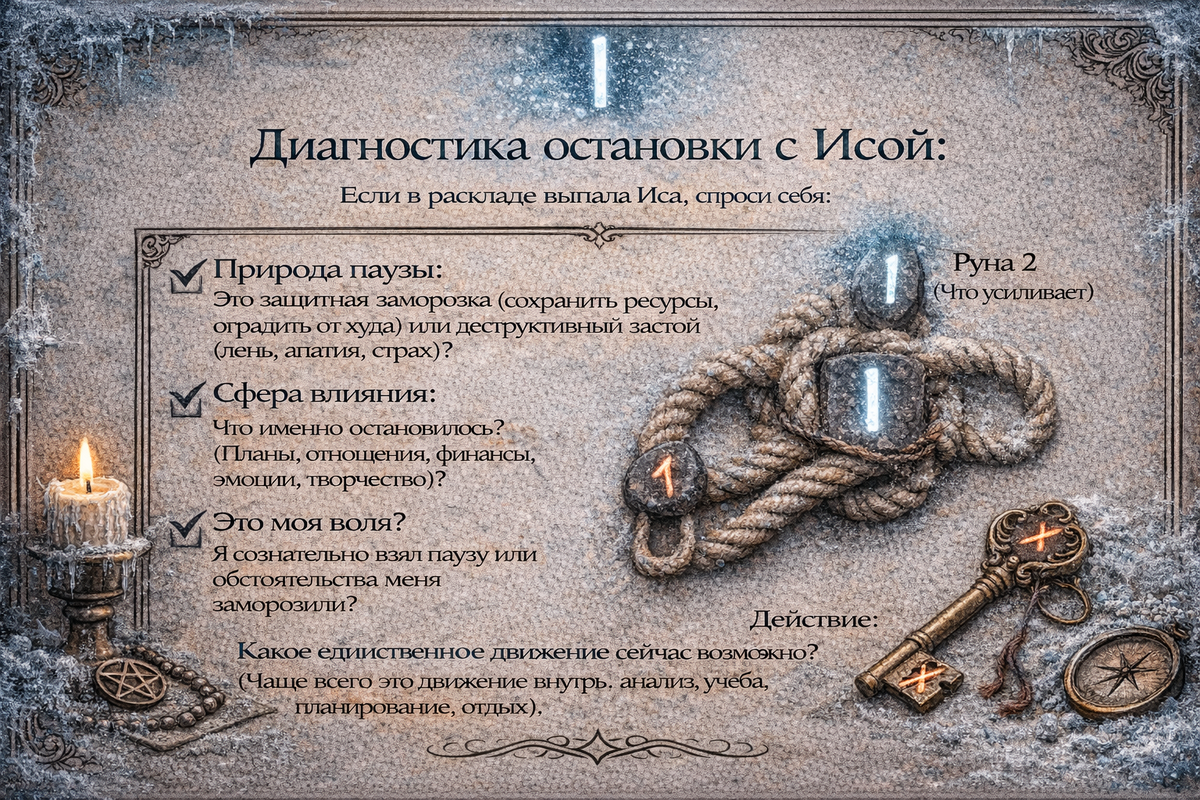 как толковать руну иса - чек-лист для анализа остановки, льда и концентрации.  📷
