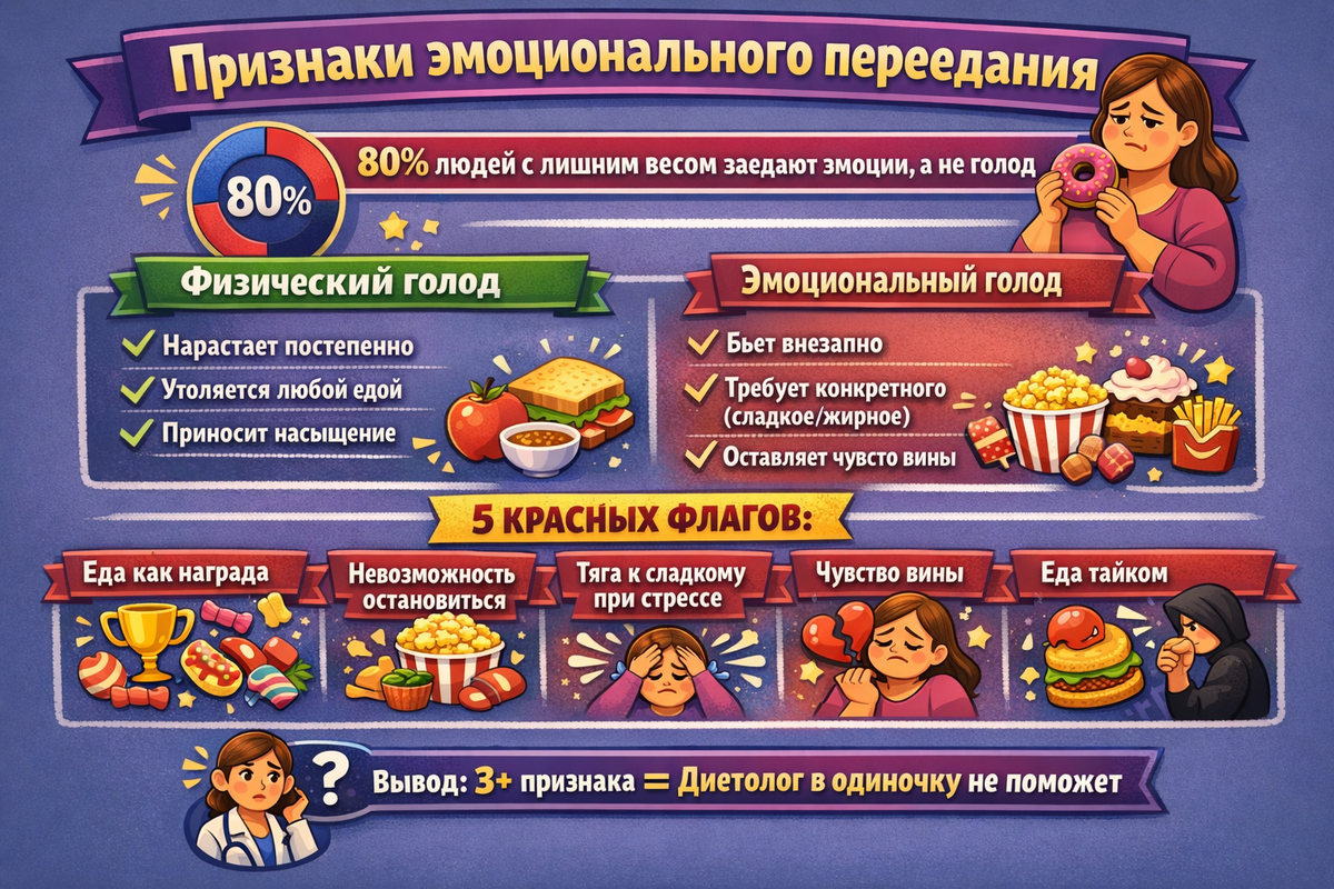 Признаки эмоционального переедания
