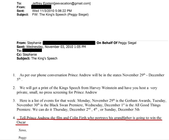    Письмо Эпштейну про принца Эндрю и победу на "Оскаре". Фото: Архив