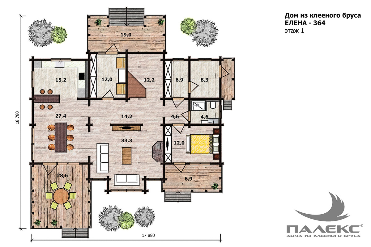 План первого этажа деревянного дома Елена