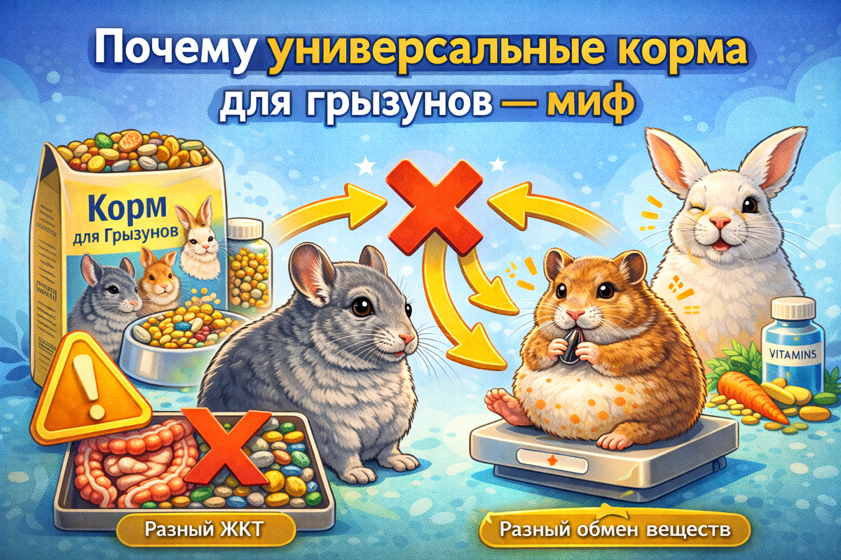 На упаковках кормов для грызунов часто можно увидеть формулировку:
«Подходит для всех видов грызунов».
