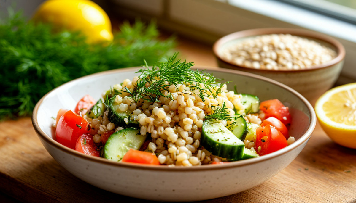🥗 Ливанский салат Табуле по-казански: вместо булгура — перловка, вместо петрушки — укроп. 