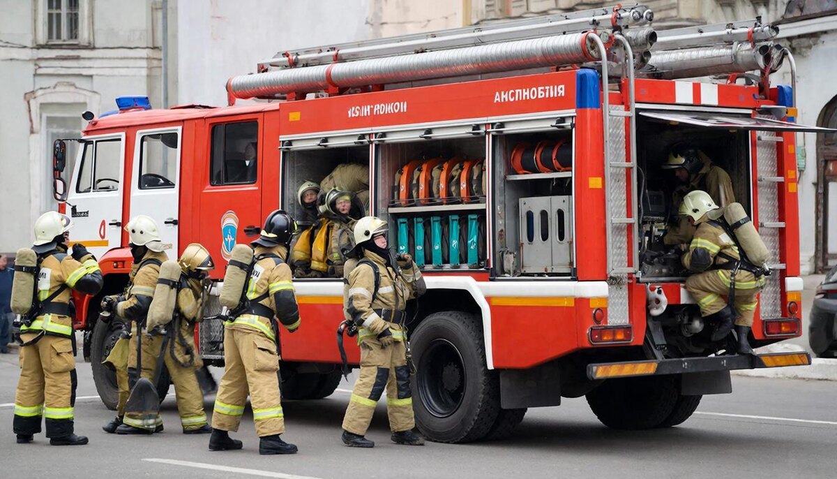 Прибытие пожарной команды.