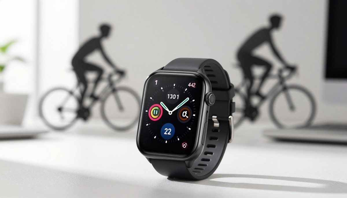 Изящные и современные часы HUAWEI Watch Fit 4 черного цвета, элегантно расположенные на переднем плане, демонстрируют изысканный дизайн и яркий сенсорный экран. Часы имеют прямоугольный циферблат с полированной отделкой, что подчеркивает различные возможности отслеживания физической формы и циферблаты. Размытые силуэты людей, ведущих активный образ жизни, таких как бегуны или велосипедисты, на заднем плане подчеркивают универсальность часов для занятий фитнесом. Хорошо освещенное рабочее пространство в стиле минимализма придает часам утонченный вид. Источник мягкого естественного света слева отбрасывает мягкие тени, придавая часам трехмерный вид. Общее настроение - энергичное и вдохновляющее, подчеркивающее практичность и стиль интеллектуальных технологий, которые идеально подходят как для любителей фитнеса, так и для профессионалов.