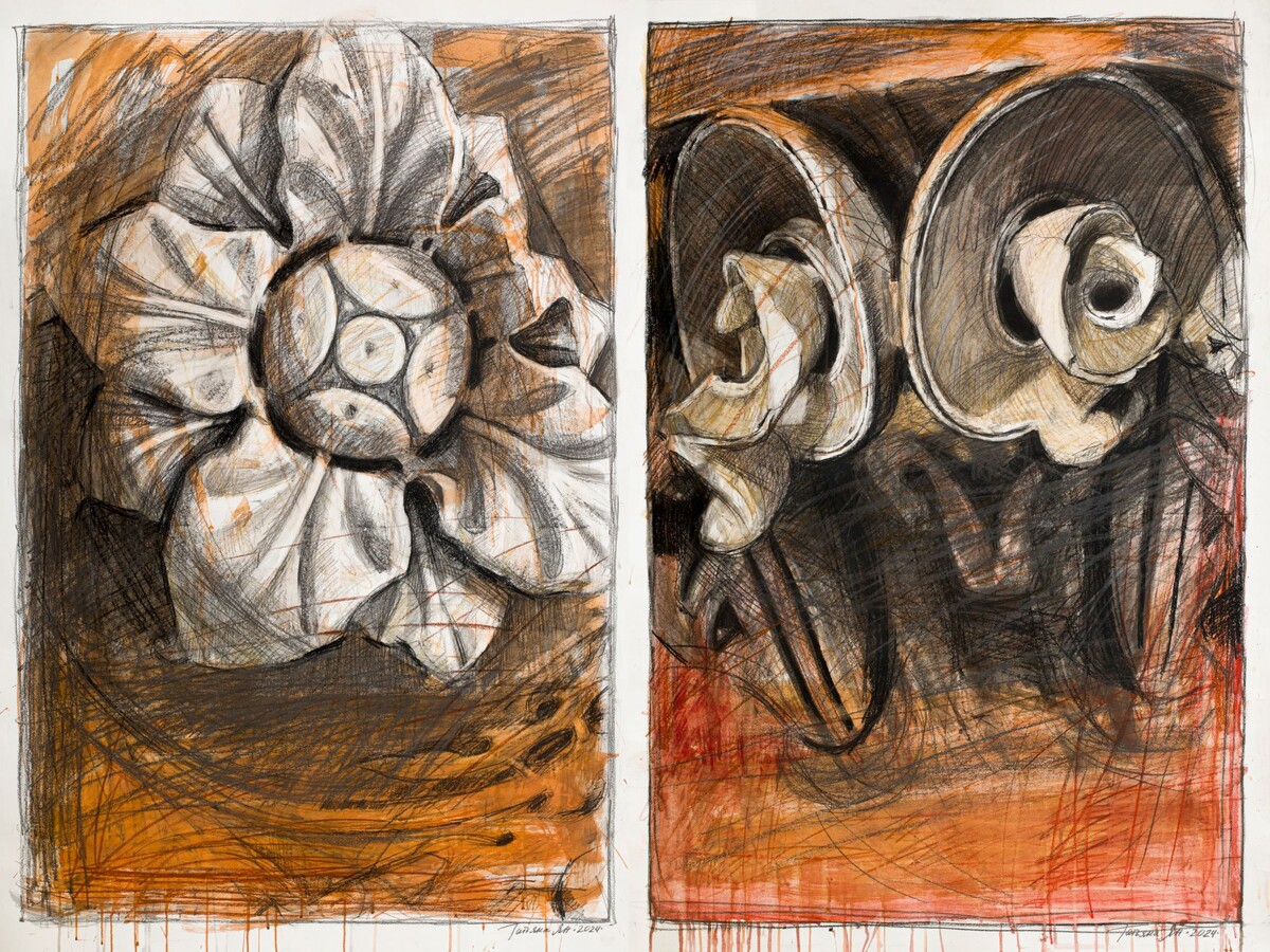 Татьяна Ян. Розетка, Фрагмент капители. 2024. Китайская тушь, графит, масляный карандаш. 150х90 Сourtesy of EMWG ©Татьяна Ян