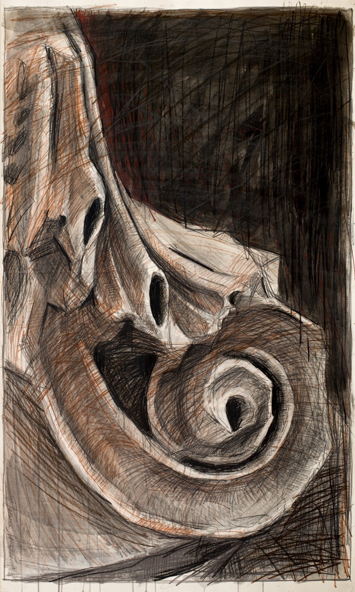 Татьяна Ян. Фрагмент капители 2. 2024. Китайская тушь, графит, масляный карандаш. 150х80 Сourtesy of EMWG ©Татьяна Ян