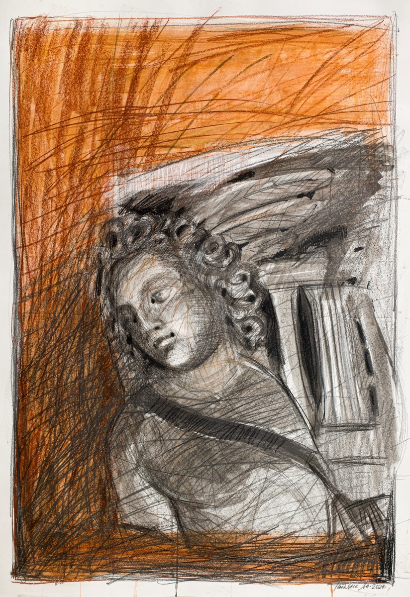 Татьяна Ян. Амур. 2024. Китайская тушь, графит, масляный карандаш. 150х90 Сourtesy of EMWG ©Татьяна Ян