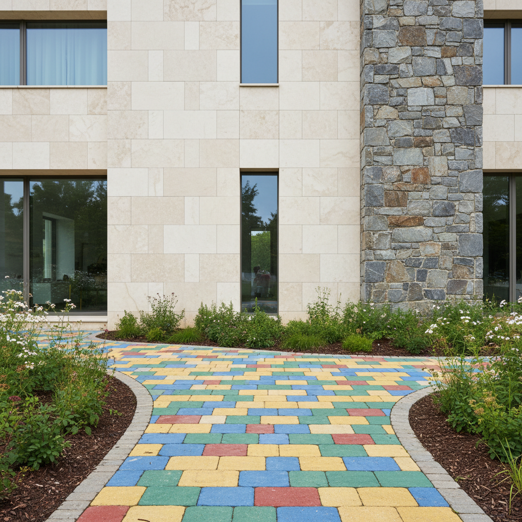 Сдержанная современная архитектура дома и чрезмерно активное мощение, нарушающее баланс.