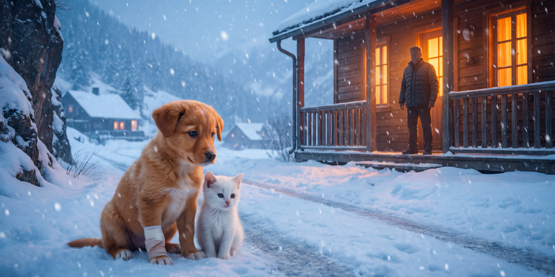 Бывший шахтёр жил один три года, пока не нашёл на дороге щенка и котёнка