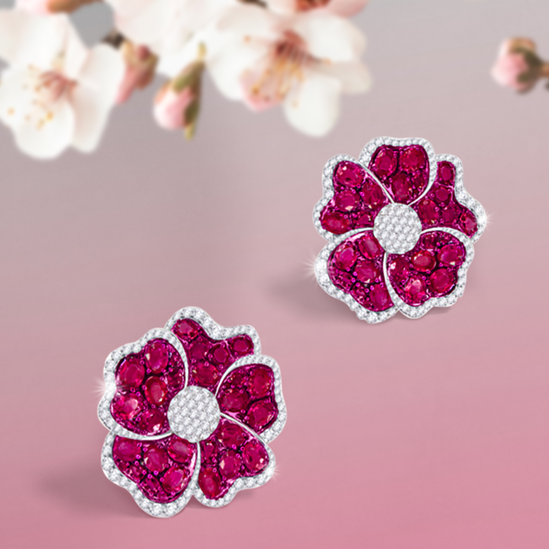 Серьги Sutra Jewels из белого золота с рубинами и бриллиантами