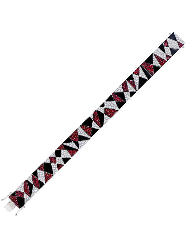 Браслет Sutra Jewels из черненого белого золота с бриллиантами, черной эмалью и рубинами