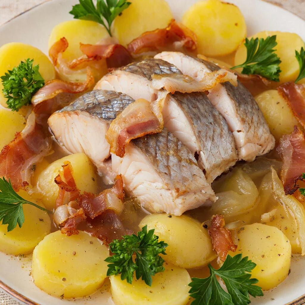 Отварная рыба с картофелем и шпигом: простое блюдо с богатым вкусом 
