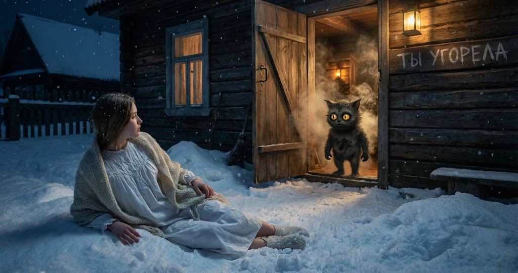 Посреди ночи из печки вылезло нечто черное и лохматое. Оно погнало меня на мороз в одной рубашке