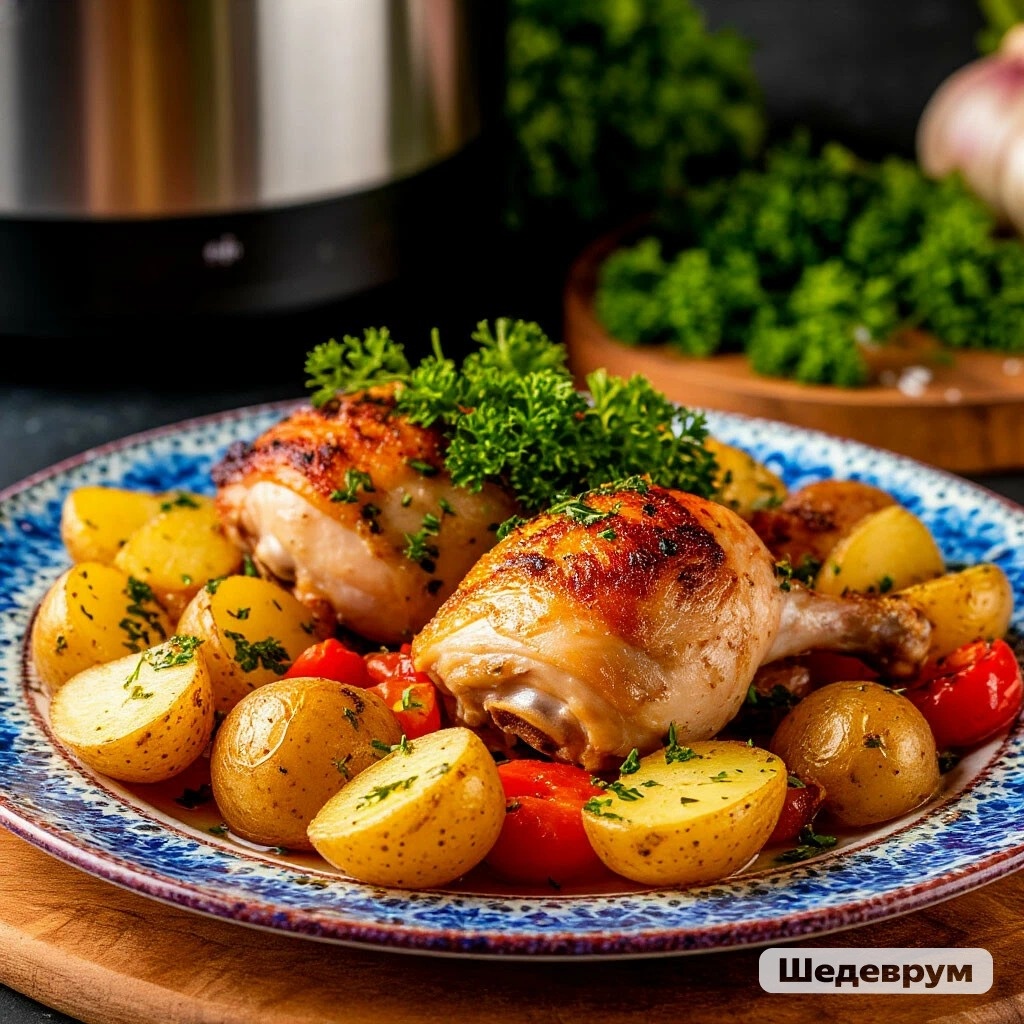 Куриные бедра с картошкой и овощами