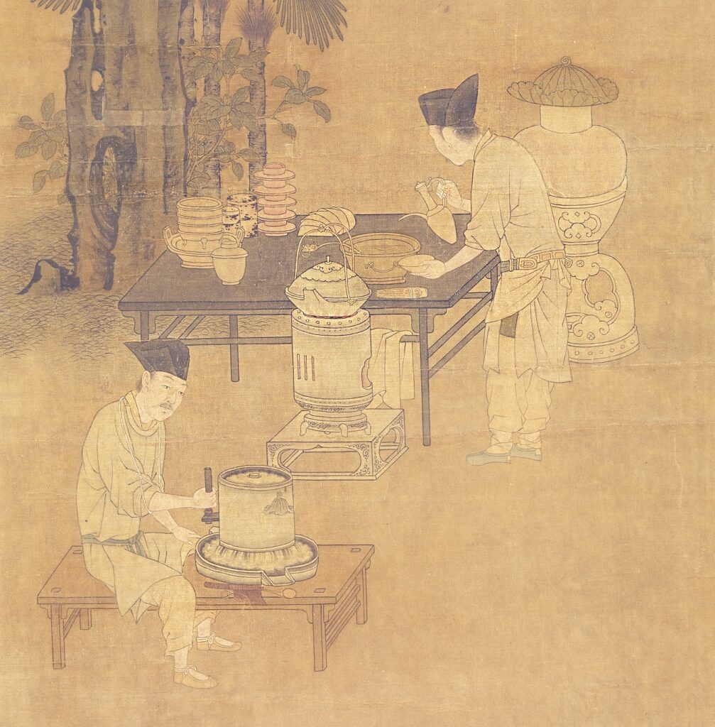 Лю Суннянь. Размалывание чая. Фрагмент. Музей императорского дворца, Тайбэй.