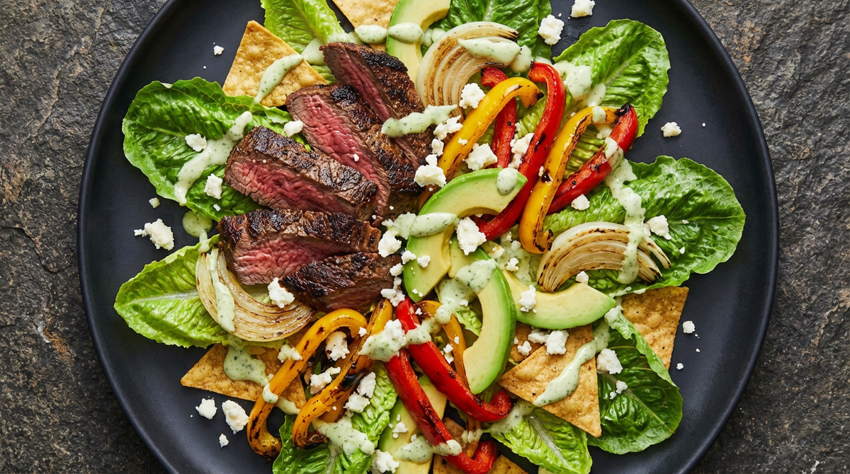 Когда салат превращается в произведение искусства: сочный стейк встречает хрустящую свежесть