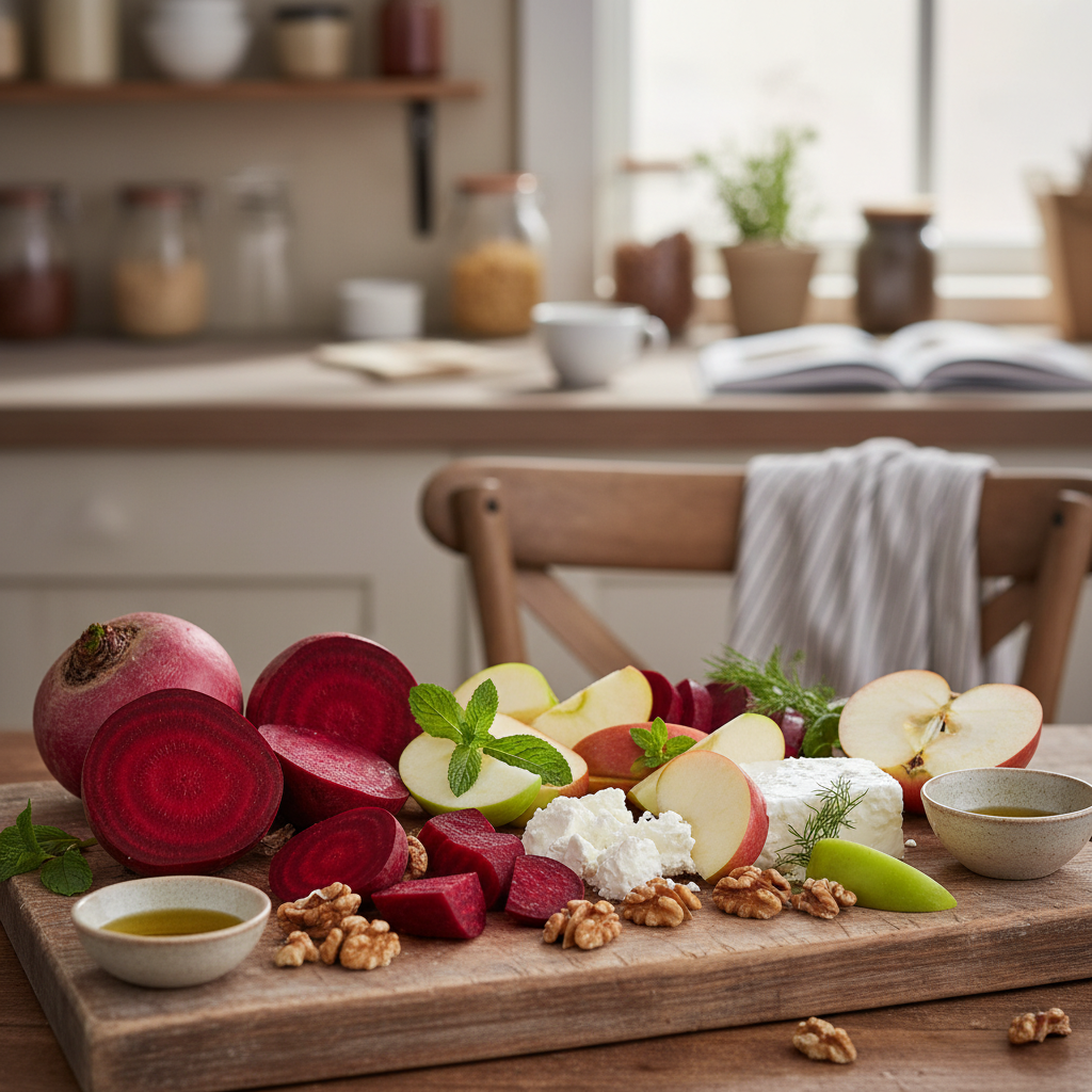 Простые ингредиенты для идеального свекольного салата: доступно и сбалансировано.