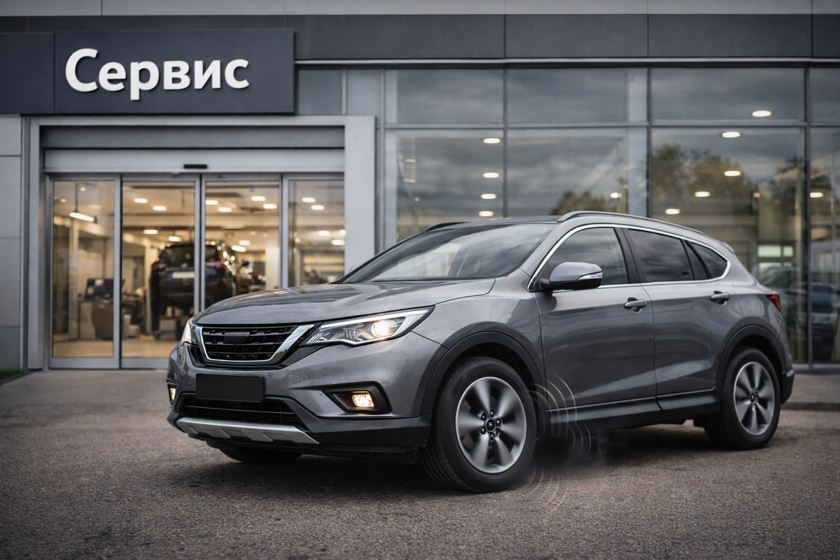 Современный внедорожник у автосервиса