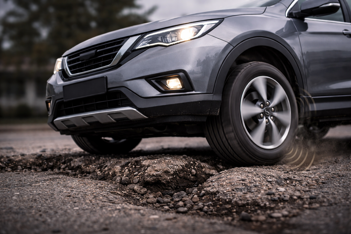 Удар на неровной дороге