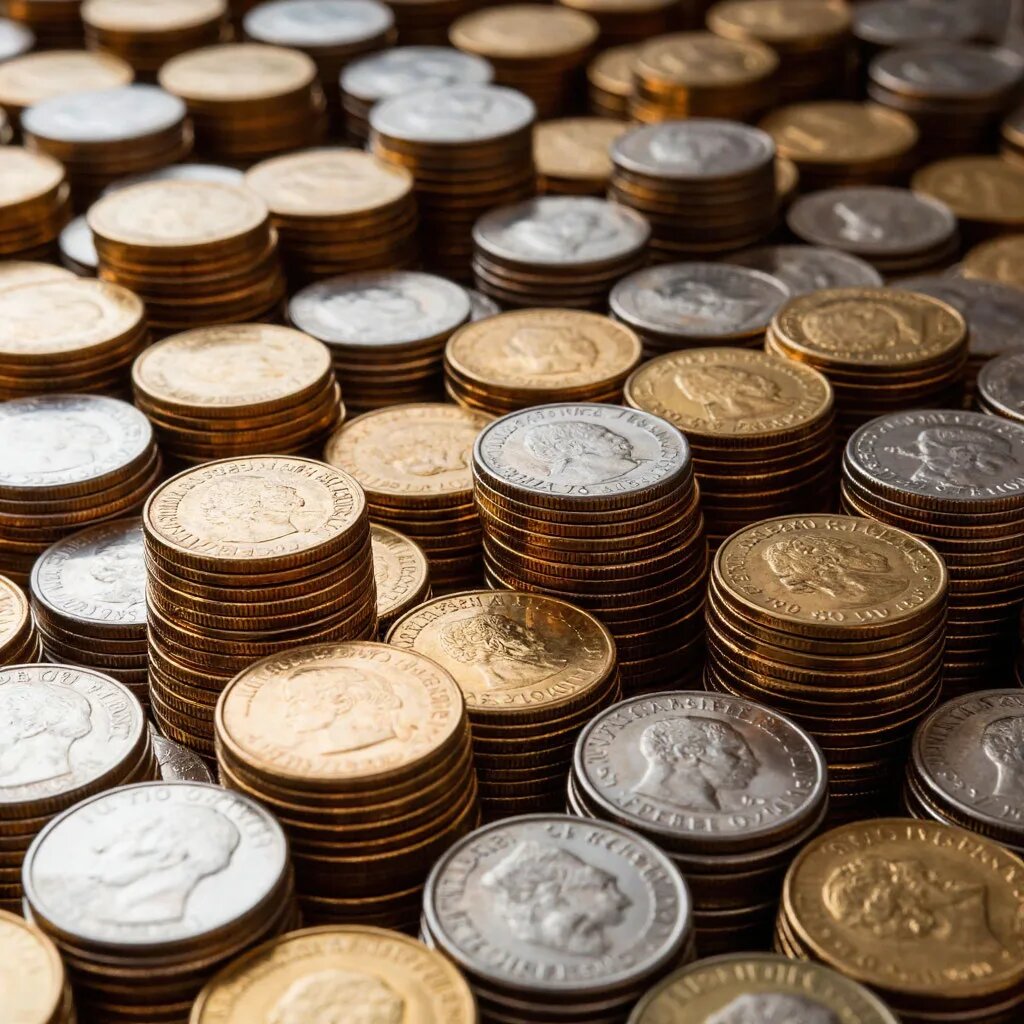 Монеты. Иллюстрация сгенерирована нейросетью