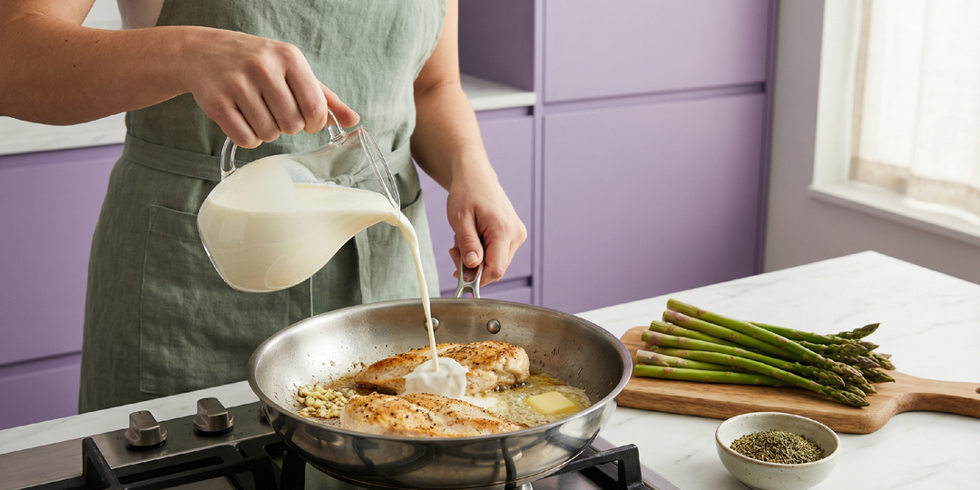 Курица со спаржей в сливочно-чесночном соусе — ужин за 25 минут в одной сковороде! Рецепт для кетодиеты