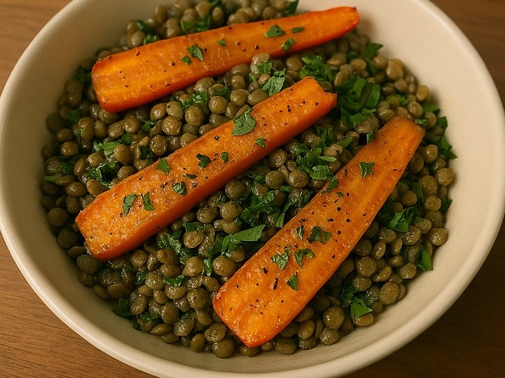 Салат из морковки и чечевицы.