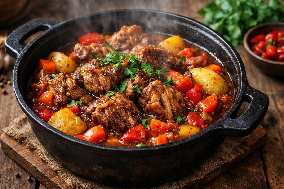 Томленая баранина с овощами