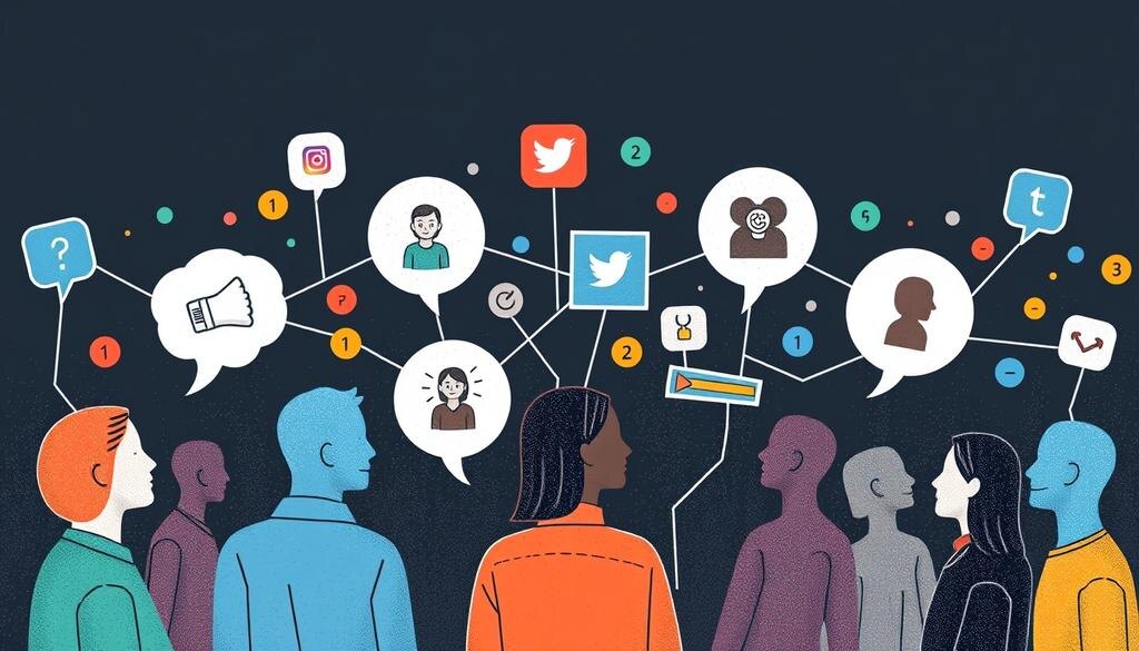    Изображение, символизирующее потребность в самопрезентации и общественной рефлексии в социальных сетях.