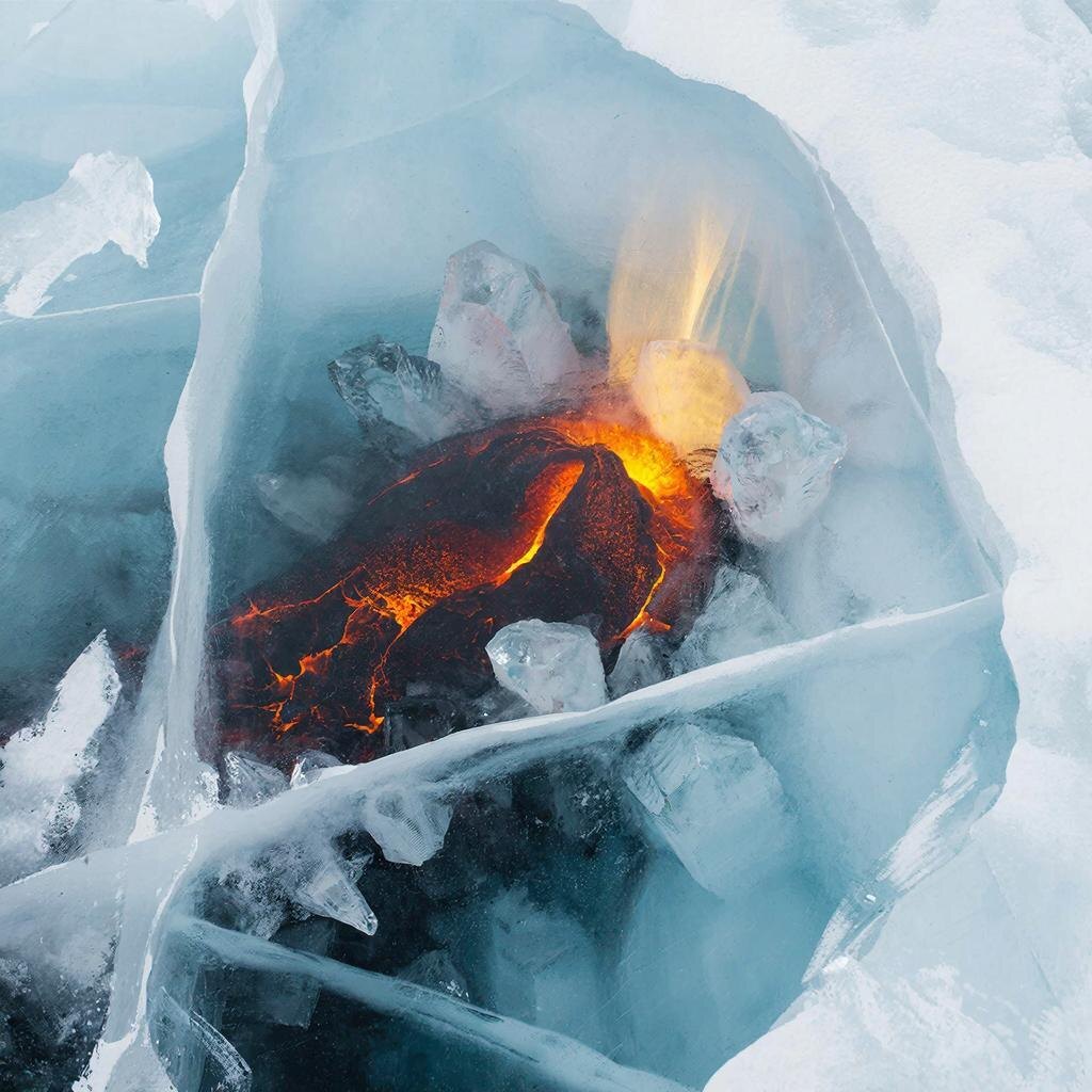 Вулкан в айсберге. Извержение в оглушительной тишине