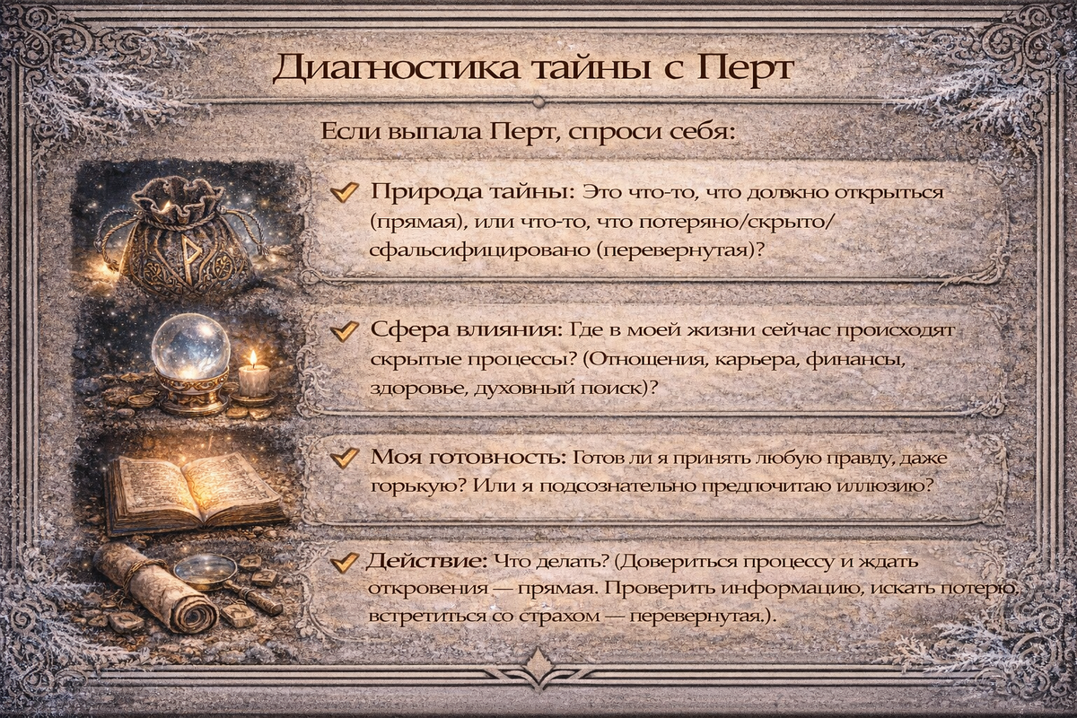 как толковать руну перт - чек-лист для анализа тайны, судьбы и скрытых процессов.  📷
