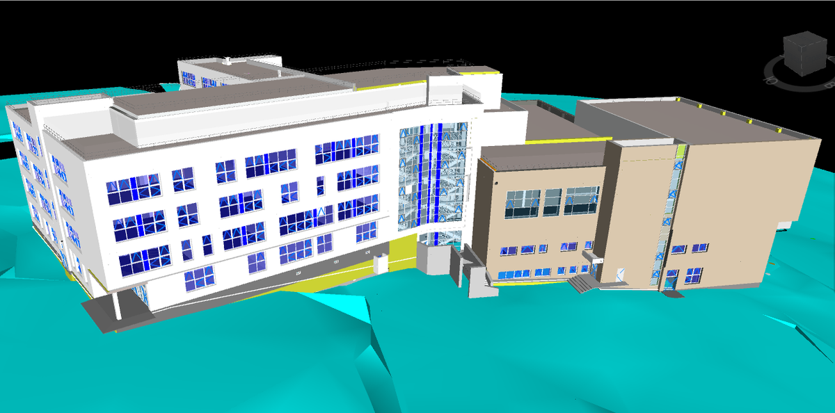 Небольшой объект. Школа. 20 разделов в одной модели, более 100 тысяч компонентов в модели. Более 50 участников проекта. И всё в единой системе BIM-проектирования.