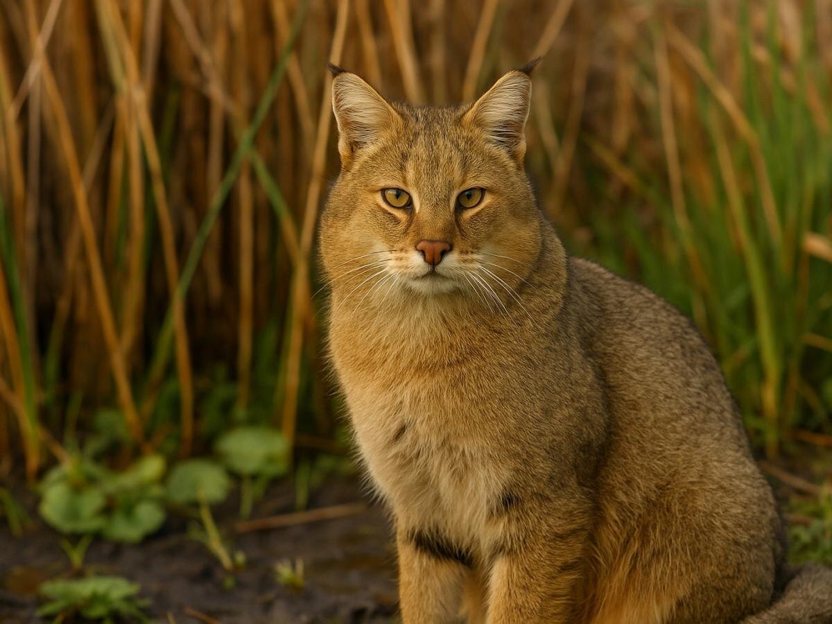 Мордашка у него серьезная. Кисточки на ушах видно хорошо, и глаза–как два изумруда