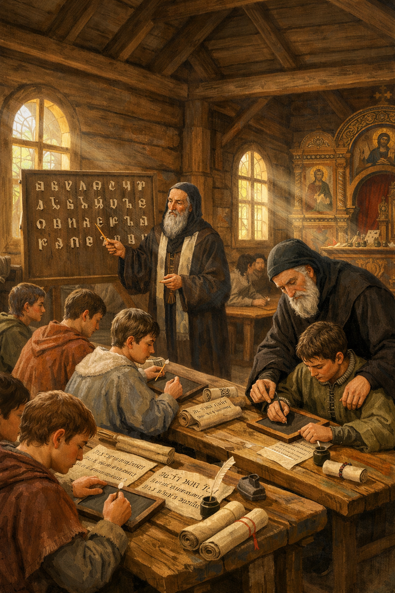 Кирилл и Мефодий обучают славянских учеников в Великой Моравии