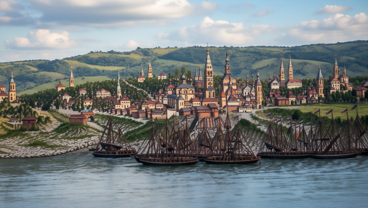 Город Чебоксары в 1733 году. Реставрация голандской гравюры.