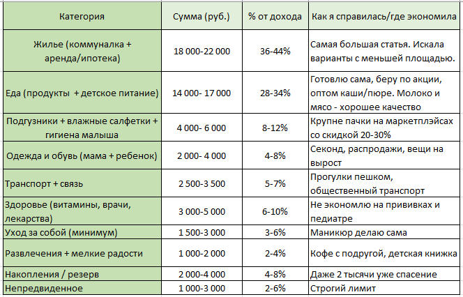 Таблица расходов