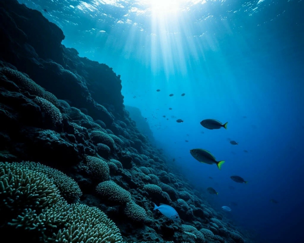 Склон горы под водой