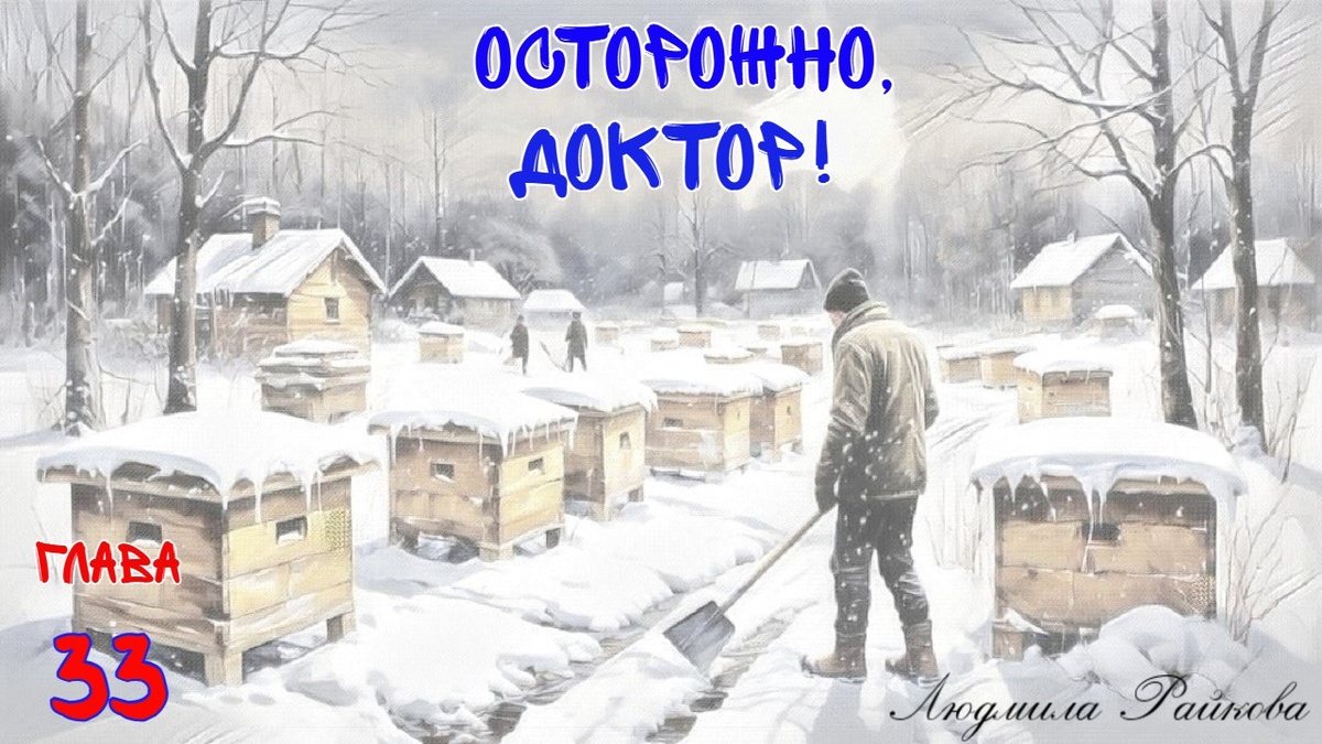 Глеб показывает Мане, где и как зимуют их поставщики натурального мёда. ...по снегу к 18 ульям расчищены тропинки. А из одного течёт вода... - Канализацию у пчёл прорвало. 