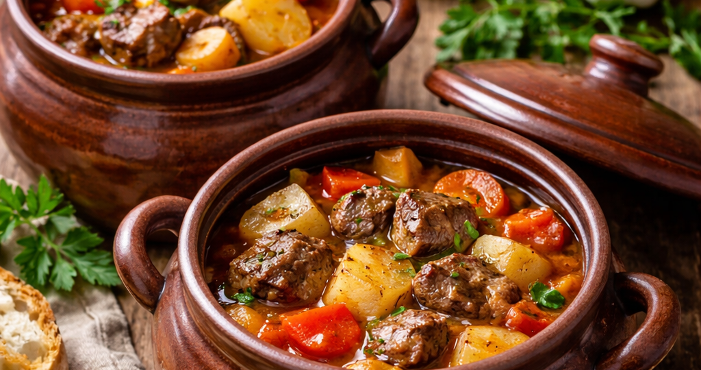 Тушеная говядина в горшочках блюдо которое собирает дом за столом