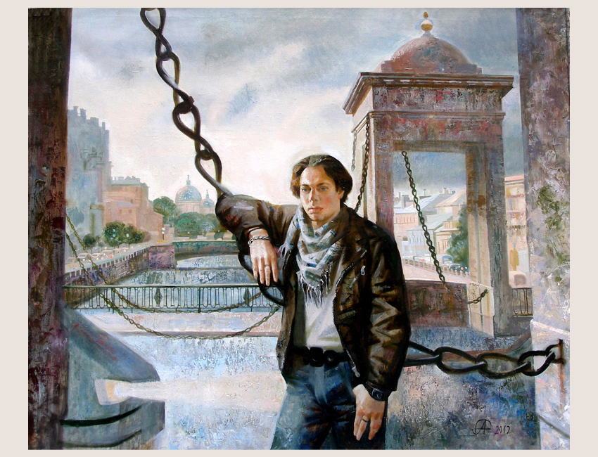 © Дарья Антипина. Летний вечер. Санкт-Петербург. Портрет засл. арт. России А. Корсакова. Холст, масло. 100 х 120см. 2012.