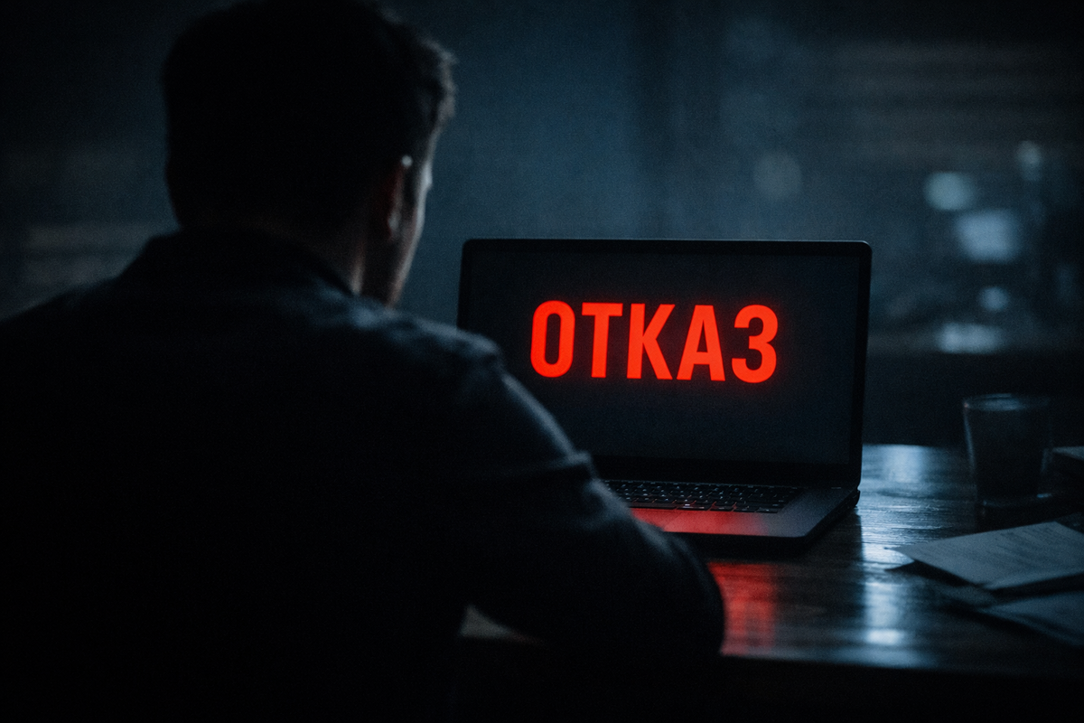 Человек видит отказ по ипотеке и растерянно смотрит на экран