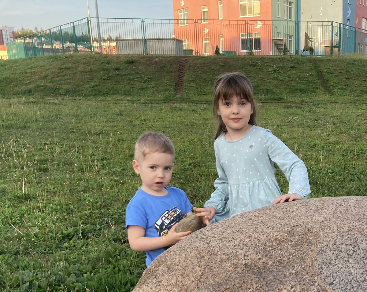 Лес виднеется в верхнем левом углу. До гранитного валуна зимой можно доехать на санках, спустившись с горки.